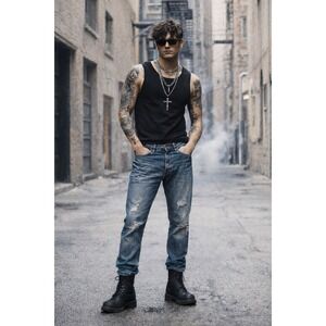 Cobb Distressed Straight‎ Leg Jeans Mens Medium Wash
